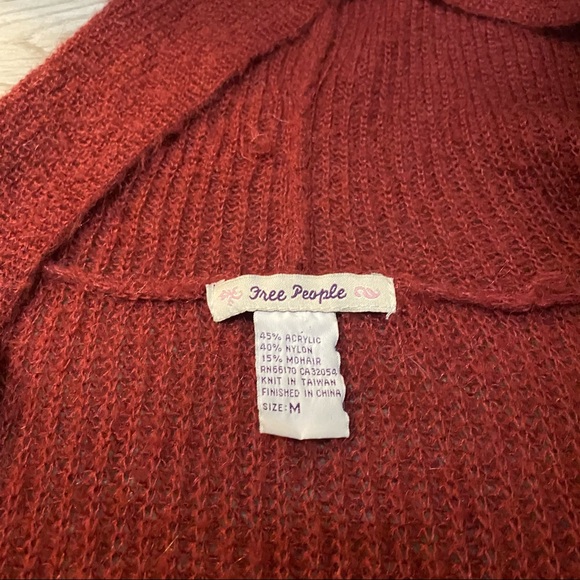 Free People Hooded Cardigan Medium Knit Womens Wine Red Light Weight - Picture 2 of 4